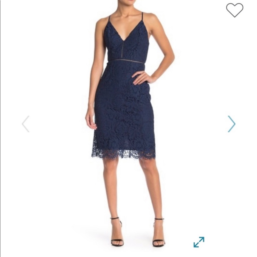 ASTR the label navy V neck lace sheath dress